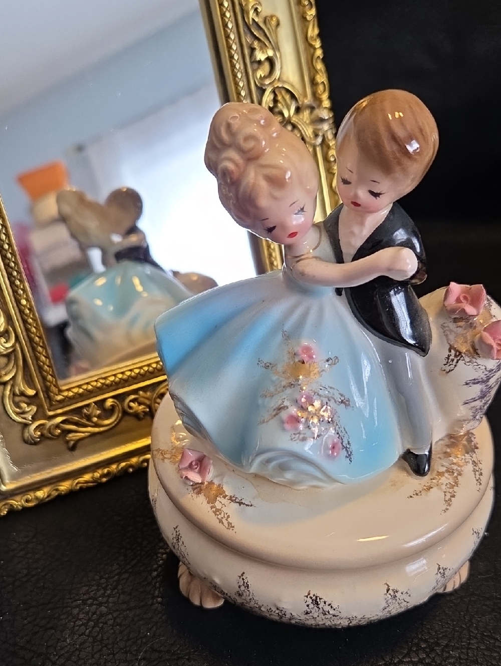 Vintage Josef Originals Porcelain Dancing Couple MusicBox "Anniversay Waltz"